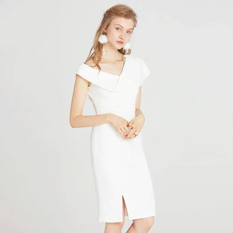 Off the Shoulder Split White Dress