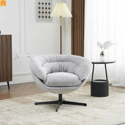 Accent Chair Swivel Chenille Gray 360 Degree Metal Base 33in