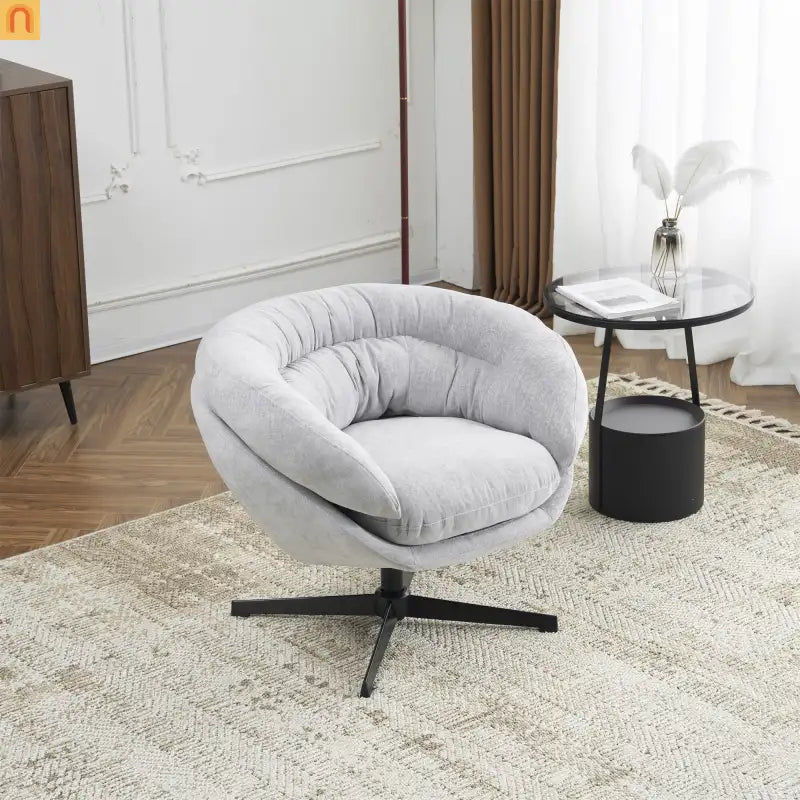 Accent Chair Swivel Chenille Gray 360 Degree Metal Base 33in