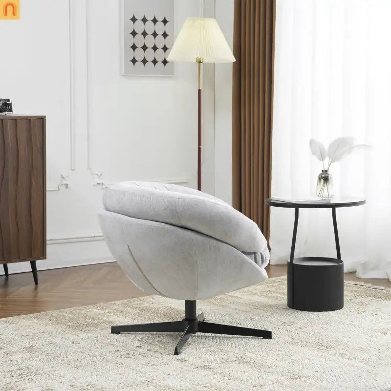 Accent Chair Swivel Chenille Gray 360 Degree Metal Base 33in