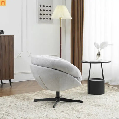 Accent Chair Swivel Chenille Gray 360 Degree Metal Base 33in
