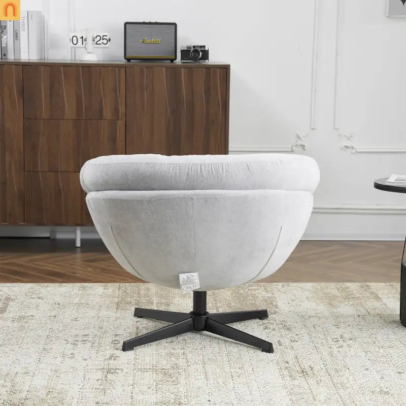 Accent Chair Swivel Chenille Gray 360 Degree Metal Base 33in