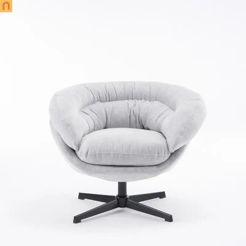 Accent Chair Swivel Chenille Gray 360 Degree Metal Base 33in