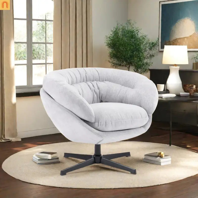Accent Chair Swivel Chenille Gray 360 Degree Metal Base 33in