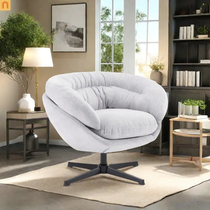 Accent Chair Swivel Chenille Gray 360 Degree Metal Base 33in