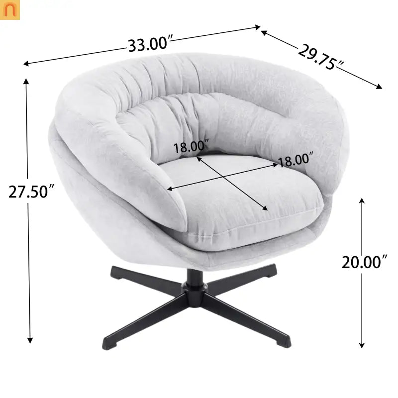 Accent Chair Swivel Chenille Gray 360 Degree Metal Base 33in