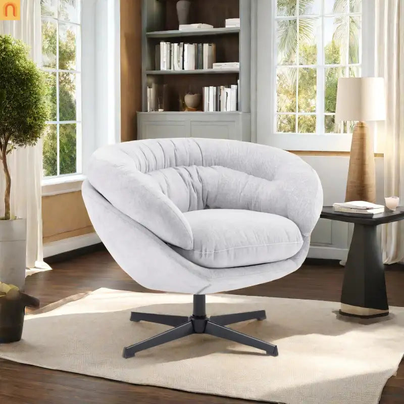 Accent Chair Swivel Chenille Gray 360 Degree Metal Base 33in