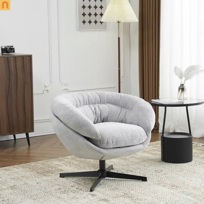 Accent Chair Swivel Chenille Gray 360 Degree Metal Base 33in