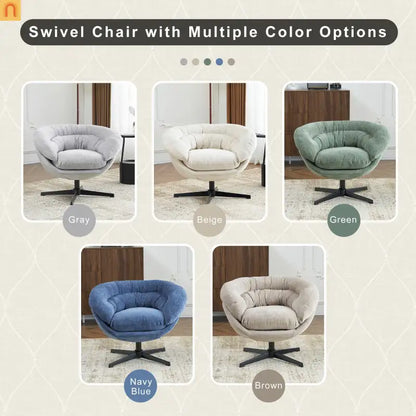 Accent Chair Swivel Chenille Gray 360 Degree Metal Base 33in