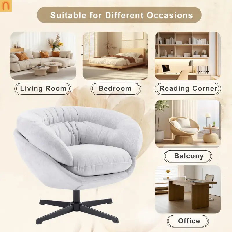 Accent Chair Swivel Chenille Gray 360 Degree Metal Base 33in