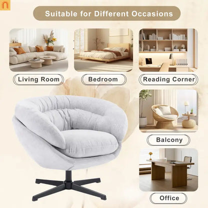 Accent Chair Swivel Chenille Gray 360 Degree Metal Base 33in