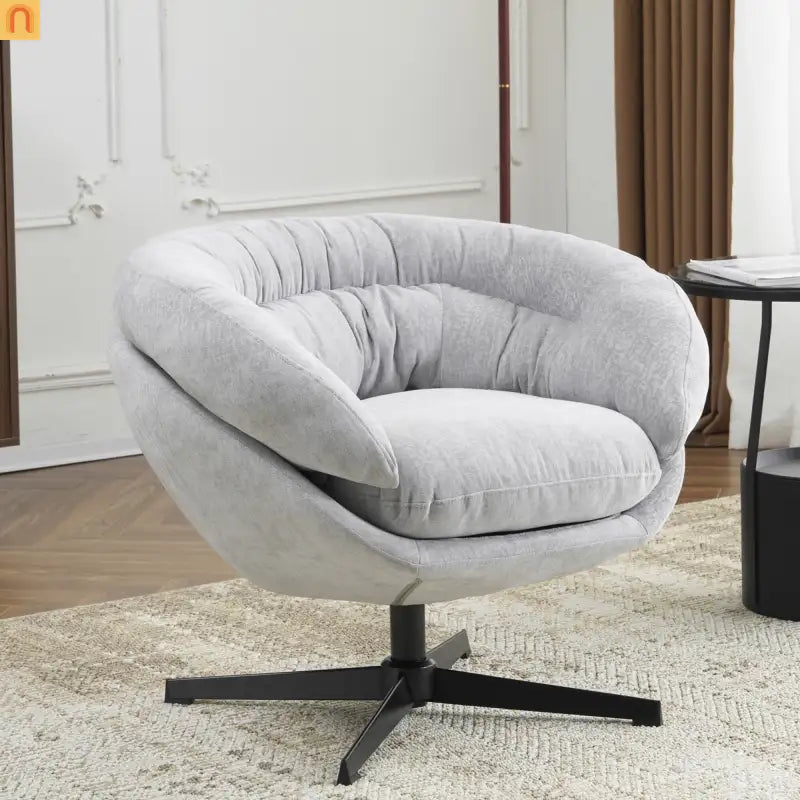 Accent Chair Swivel Chenille Gray 360 Degree Metal Base 33in