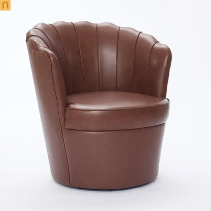 Wingback Swivel Chair Genuine Leather Brown 360 Degree Metal Base