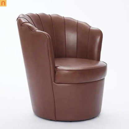 Wingback Swivel Chair Genuine Leather Brown 360 Degree Metal Base