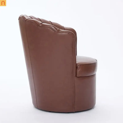 Wingback Swivel Chair Genuine Leather Brown 360 Degree Metal Base