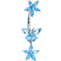 Aqua CZ Gem Butterfly Angel Double Mount Dangle Belly Ring