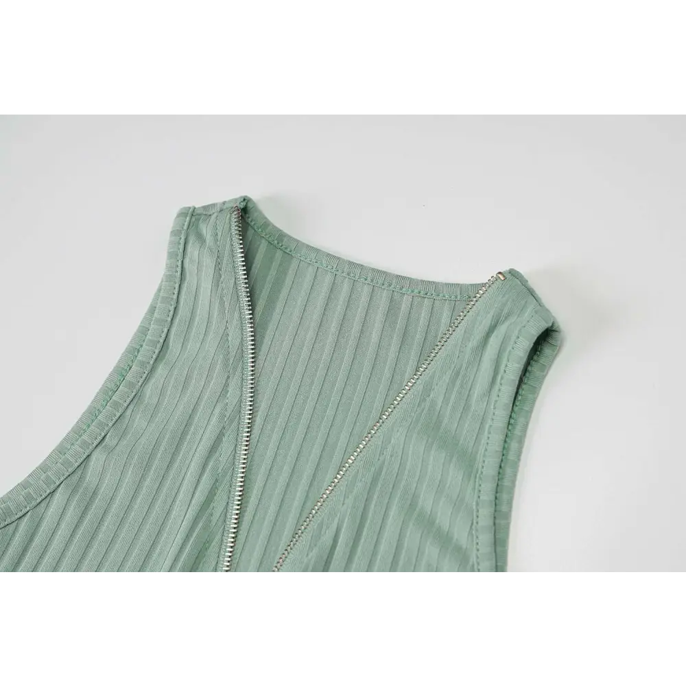 Olive Green Stripe Knitted Women Sleeveless Dress