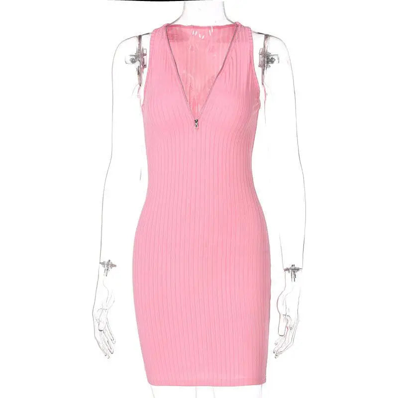 Olive Green Stripe Knitted Women Sleeveless Dress