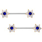 9/16 Blue CZ Gem Shimmering Flower Petal Barbell Nipple Ring Set
