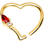 3/8 Red CZ Gem Gold Plated Free Heart Right Daith Cartilage Tragus