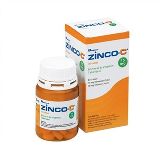 Zinco-C Dietary Supplement - Zinc and Vitamin C Immune System Support - 15mg Zinc, 30mg Vitamin C per Tablet