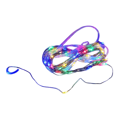 50-Light Battery-Operated Multicolored LED Green Wire Fairy Lights