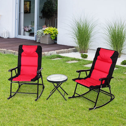 3 Pcs Outdoor Folding Rocking Chair Table Set with Cushion