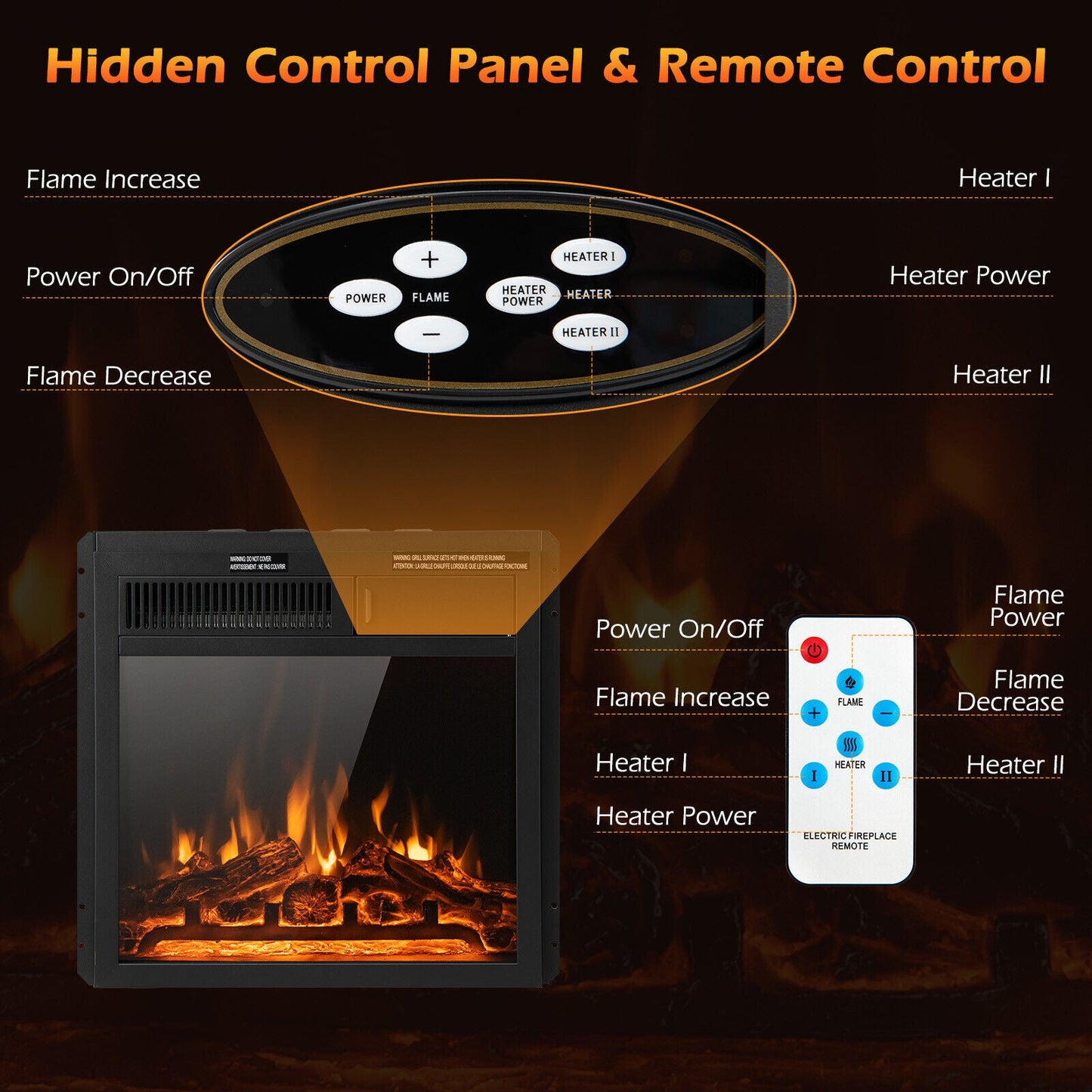 18/22.5 Inch Electric Fireplace Insert with 7
