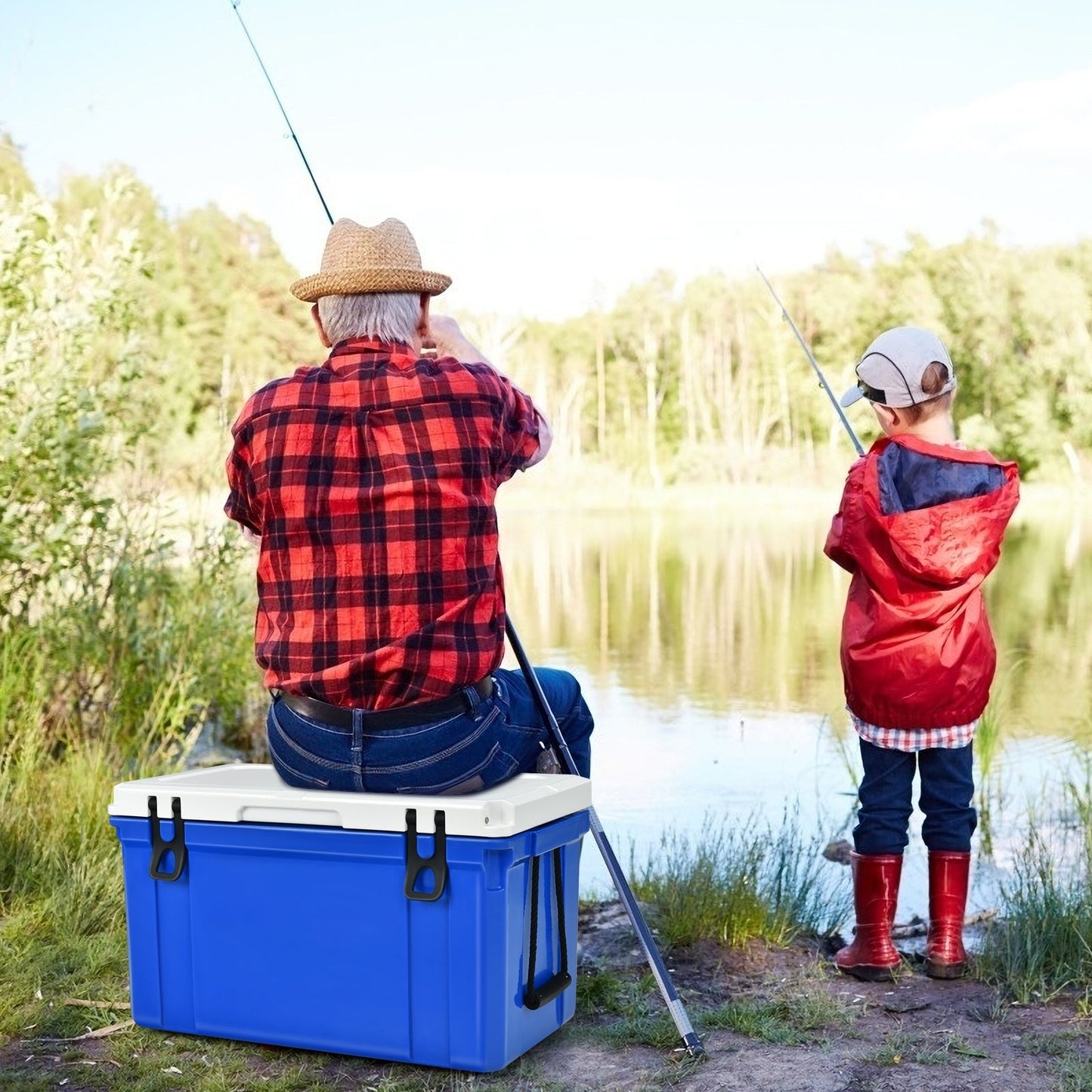 58 Quart Leak-Proof Portable Cooler Ice Box for Camping-Blue