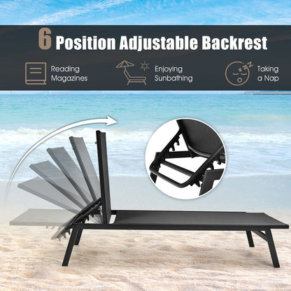 Outdoor Reclining Chaise Lounge Chair with 6-Position Adjustable Back