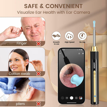 P8 Ear Cleaner Camera 1296P HD WiFi Otoscope Light Gold New