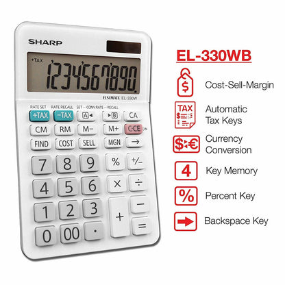 Sharp EL-330WB Calculator Dual Power Solar Battery 1 Pack New