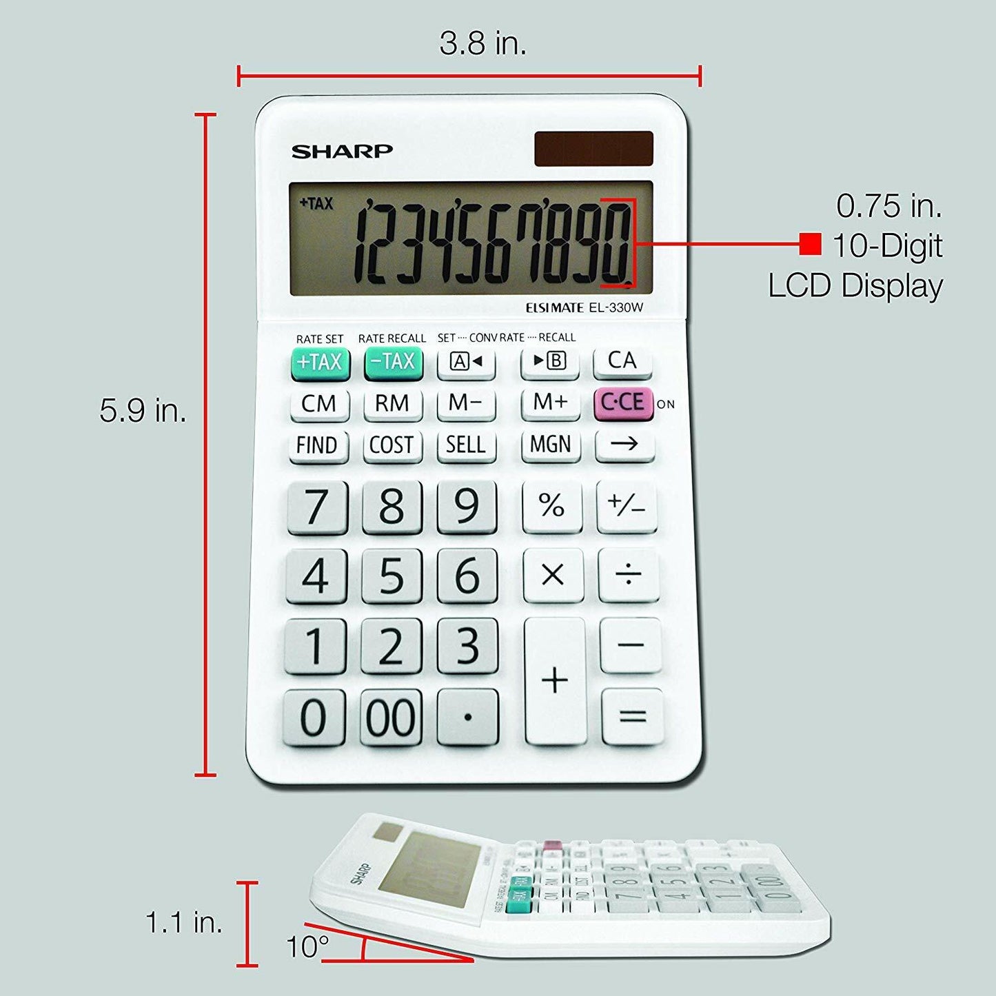 Sharp EL-330WB Calculator Dual Power Solar Battery 1 Pack New