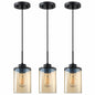 CJY CHENJINYAN 3 Pack 4.3" Amber Glass Pendant Lights Black Finish