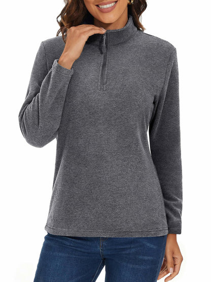 MAGCOMSEN Women's Quarter Zip Pullover Fleece Jacket Grey XL Warm Comfort