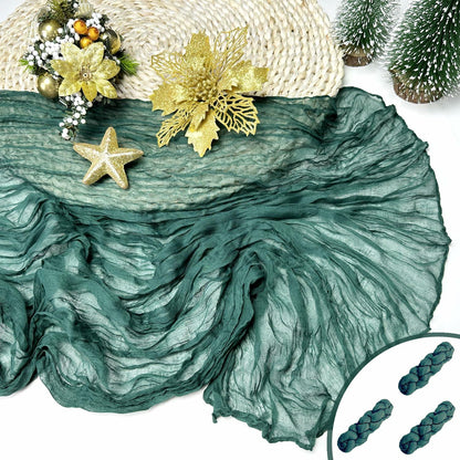 Booque Valley 3 Pack Green Cheesecloth Christmas Table Runner 35x120in Boho