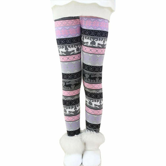 Rysly Girls Winter Thick Warm Fleece Lined Leggings Purple Elk Size 120