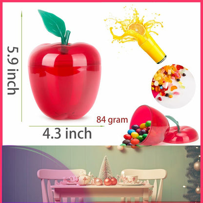 Large Red Apple Shaped Plastic Cookie Jar Set of 2 Merry Christmas