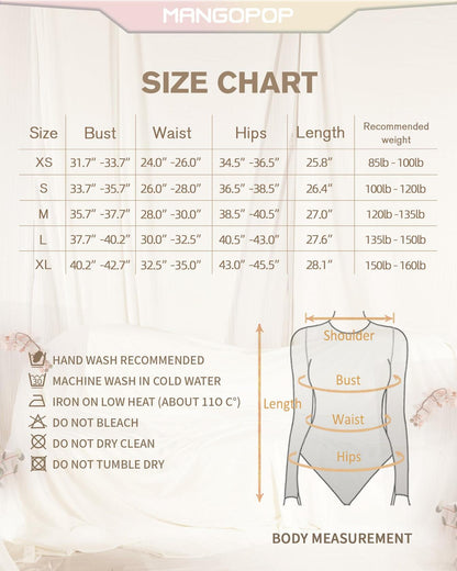 MANGOPOP Ribbed Long Sleeve Bodysuit Tummy Control Thong Seamless