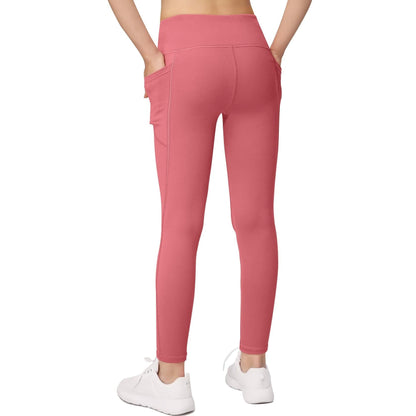 BHRIWRPY 4-Pack Girls Yoga Leggings with 2 Pockets Kids Active Workout Pants