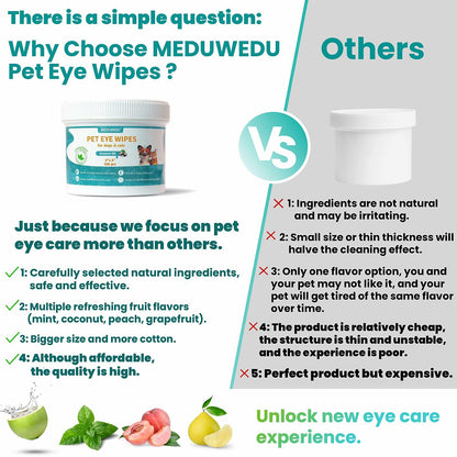 BestBy09/26 MEDUWEDU Dog & Cat Eye Wipes 120 Count Peach Scent Grooming Care