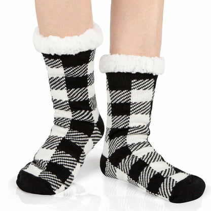 Kiddokids Women's Fuzzy Slipper Socks with Grippers Warm Cozy - One Size