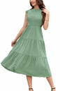 ZOOMOON Women's 2024 Army Green Maxi Dress Smocked Waist Casual Short Sleeve - L