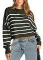 PRETTYGARDEN Women's White Fall Cropped Striped Sweater Oversized Size L