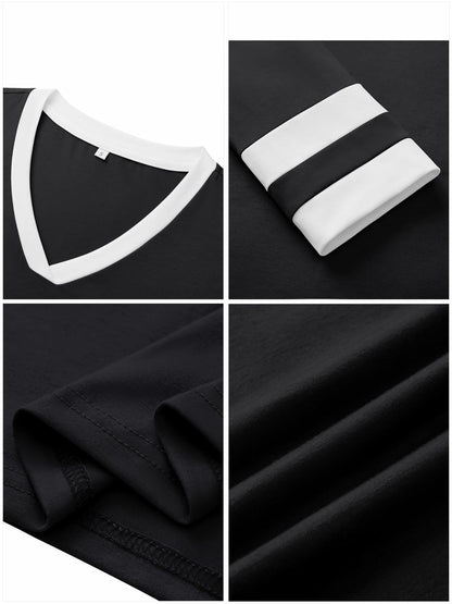 Black V Neck Long Sleeve Tee Women Plus Size S Lightweight Jersey Top