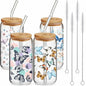 Cunhill 4pc 16oz Iced Coffee Glasses Set Pumpkin Bamboo Lid & Straw