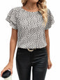 SOLY HUX Women's Ruffle Sleeve Blouse Casual Round Neck Summer Top L