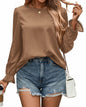 PRETTYGARDEN Ladies Blouse Khaki Pleated Ruffle Sleeve Size S
