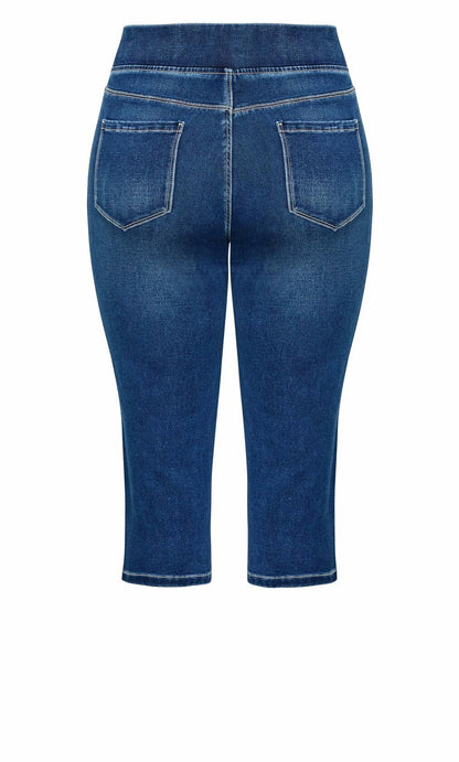 Avenue Women's Plus Size Pull On Cropped Denim Legging Mid Wash