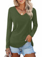 DittyandVibe Womens Long Sleeve V Neck Shirt Olive Green Size L